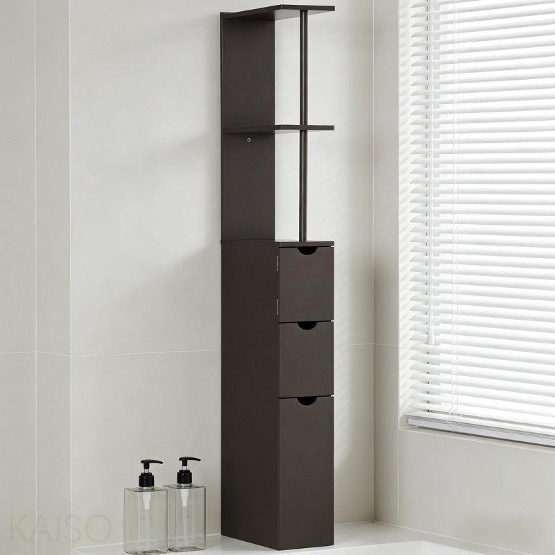 Tour de rangement mince, organisateur de plancher latéral, armoire de rangement de salle de bain, Brun