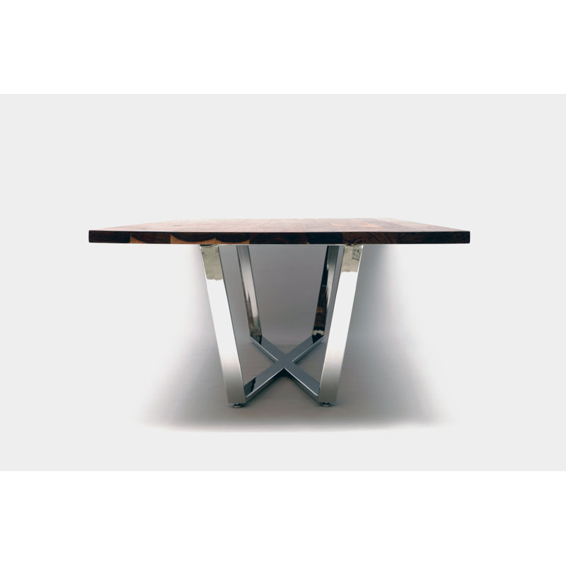 Gax Walnut Wood Dining Table, 36" W x 120" L, Polished Stainless Steel