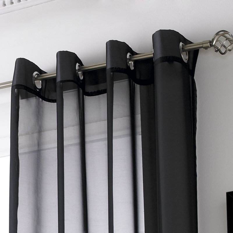 Jamie Eyelet Sheer Voile Curtain Panel, 144cm Width x 137cm Drop, Black