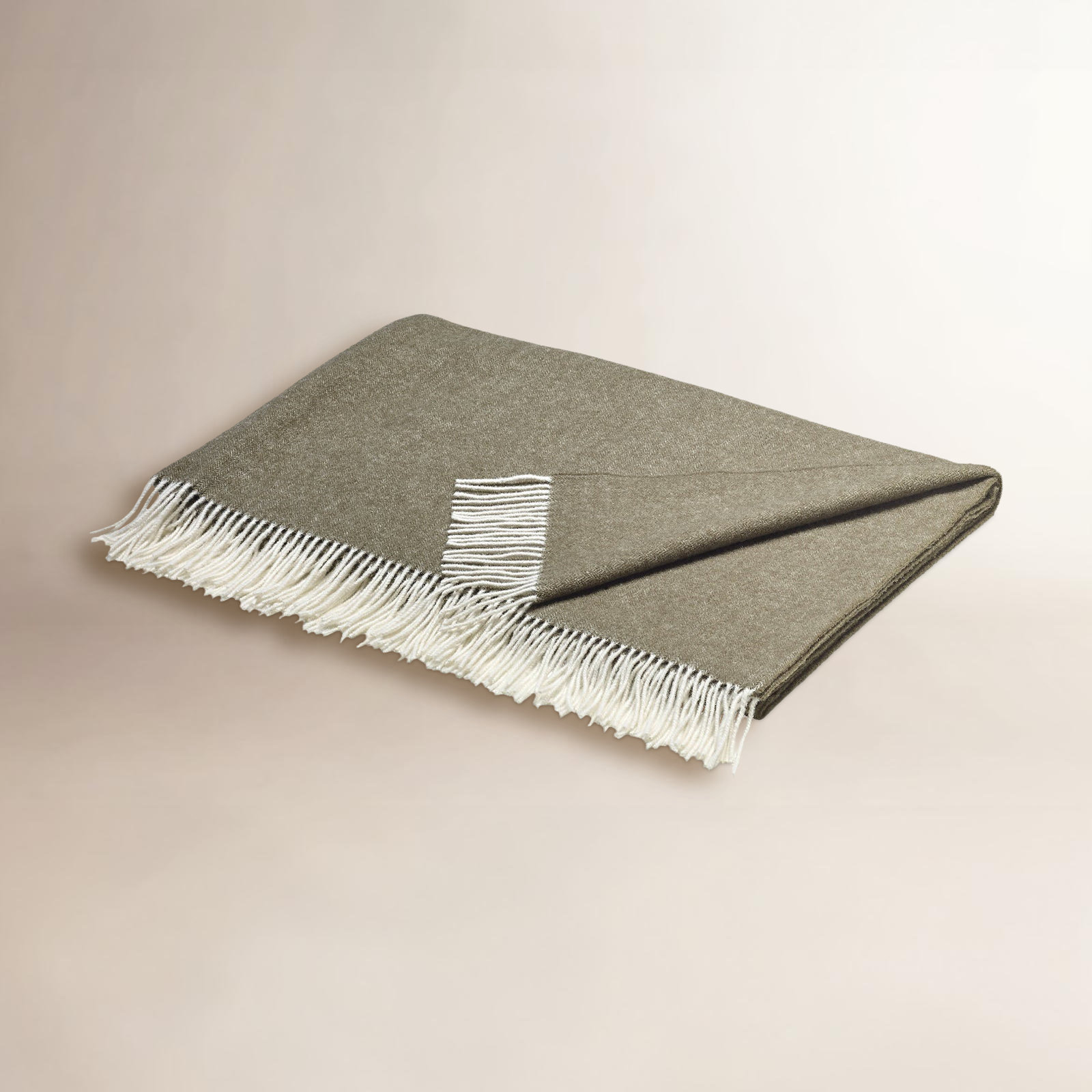 FINHO Merino Wool Herringbone Throw Blanket, Dark Olive