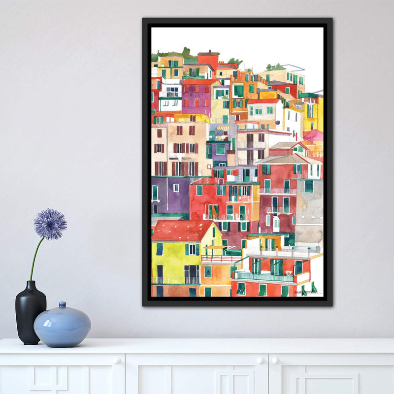 «Cinque Terre I», reproduction sur toile flottante, H 26 po x l 18 po x 1,5 po, Toile avec cadre noir patiné