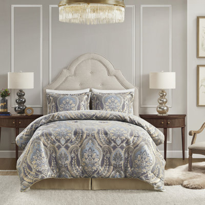 Julius King Size 4 Piece Comforter Set - Blue/grey