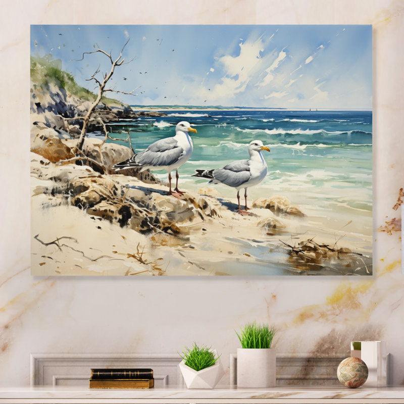 Beach Seagulls in Flight I - Impression sur toile sans cadre, H 12 po x l 20 po x P 1 po