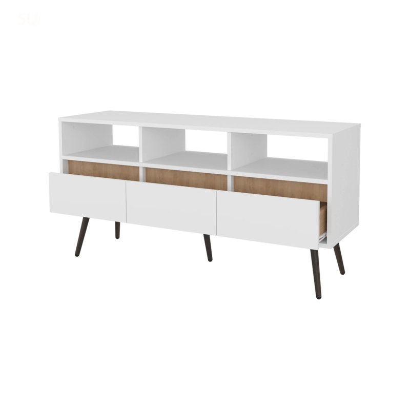 Stylish White And Natural Oak TV Stand With 3 Drawers And 3 Shelves, Perfect For Modern And Rustic Interiors, Natural/White