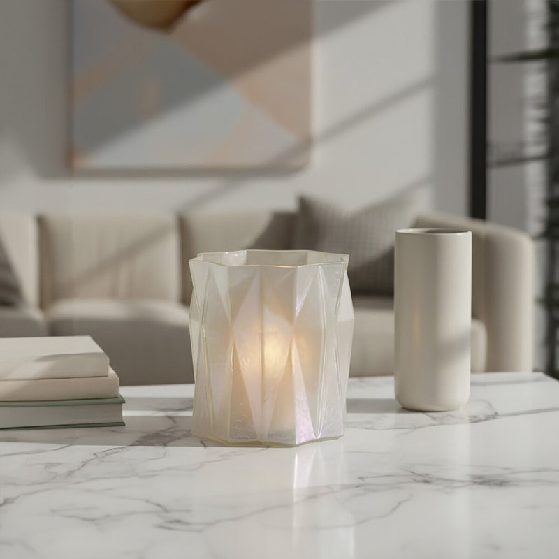 16cm Glass Tabletop Tealight Holder, 16cm H x 15cm W x 15cm D