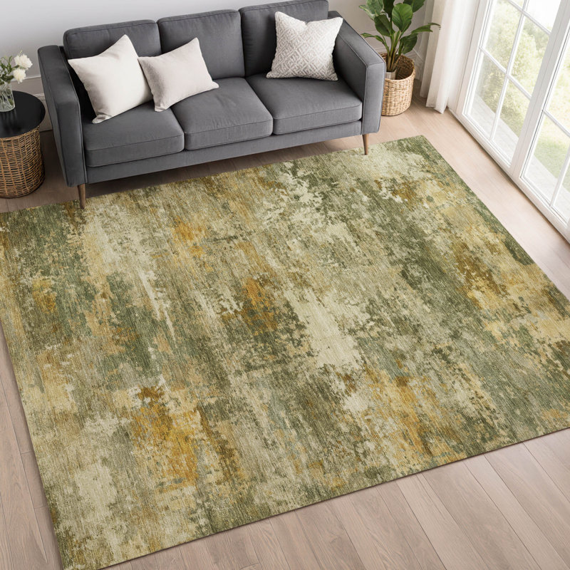 Tapis abstrait lavable à la machine de qualité supérieure Mayfield AMF2368, Sauge, 9 pi x 12 pi