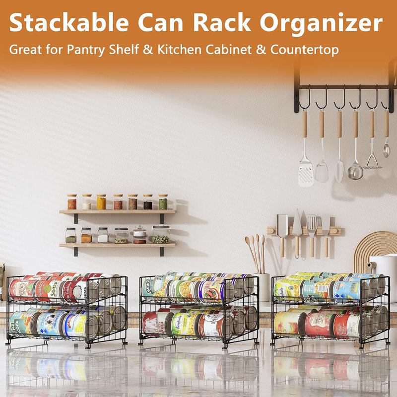 Adjustable Can Rack Organizer, Stackable Can Storage for Kitchen Pantry Cabinet, 2-Tier Can Holders for Food, Multifunctional Can Dispenser for Snacks Soda-3 Pack