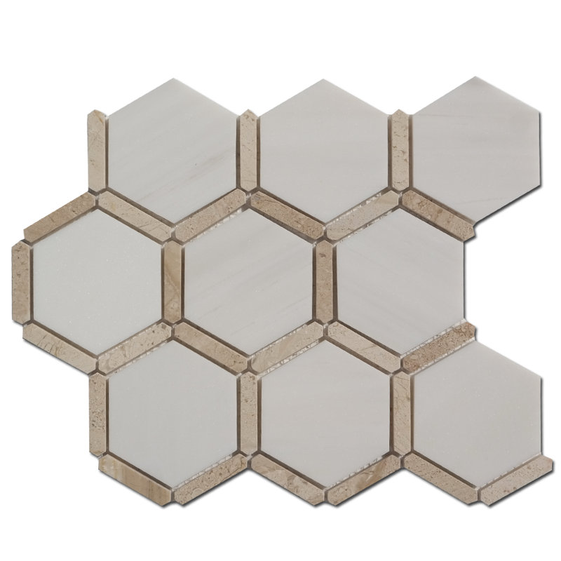 3" HONEYCOMB MOSAIC w FRAME, Dolomite/Diana Royal