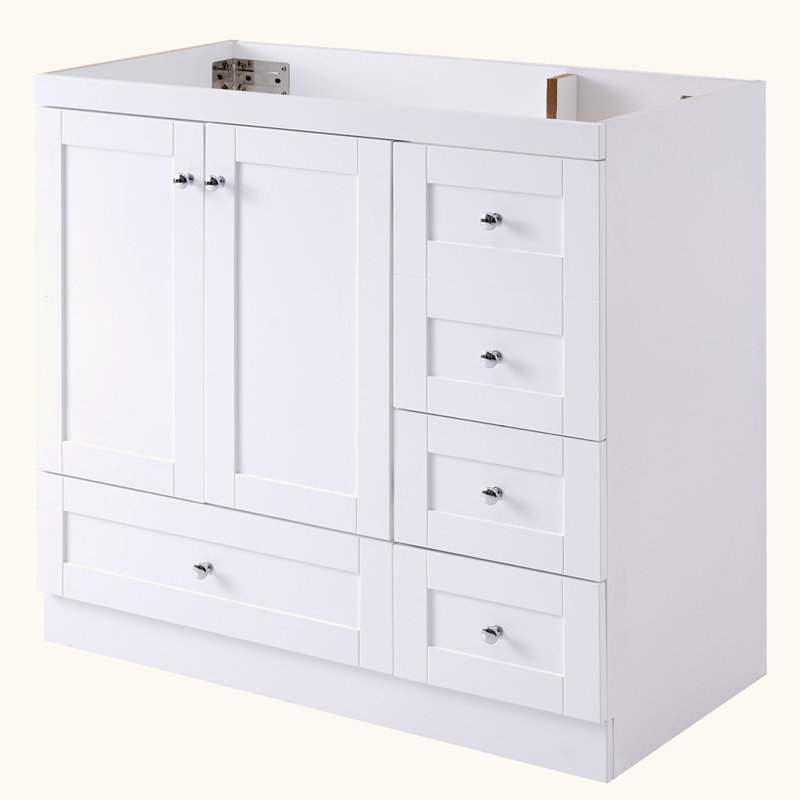 Meuble-lavabo de salle de bain sans lavabo, avec 5 tiroirs, Blanc