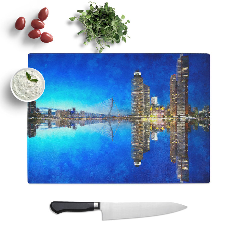 Tempered Glass Reflection of the Rotterdam Skyline Chopping Board, 28.5 cm x 39 cm