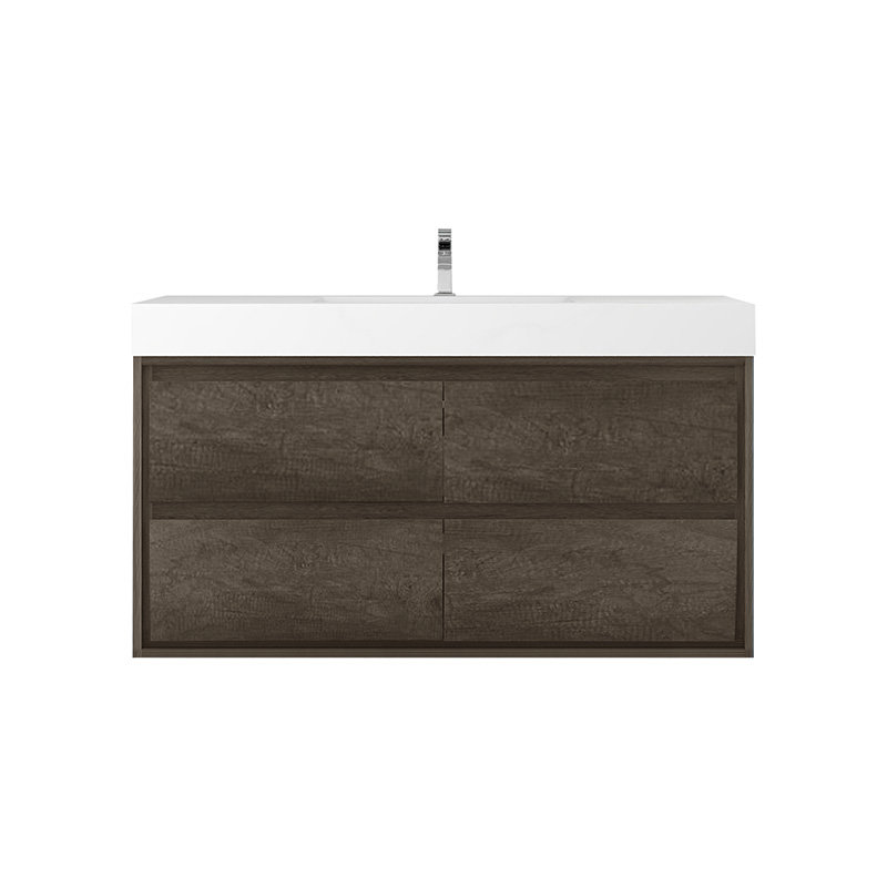 Ensemble de meuble-lavabo simple mural 48 po Azden, Chêne fumé