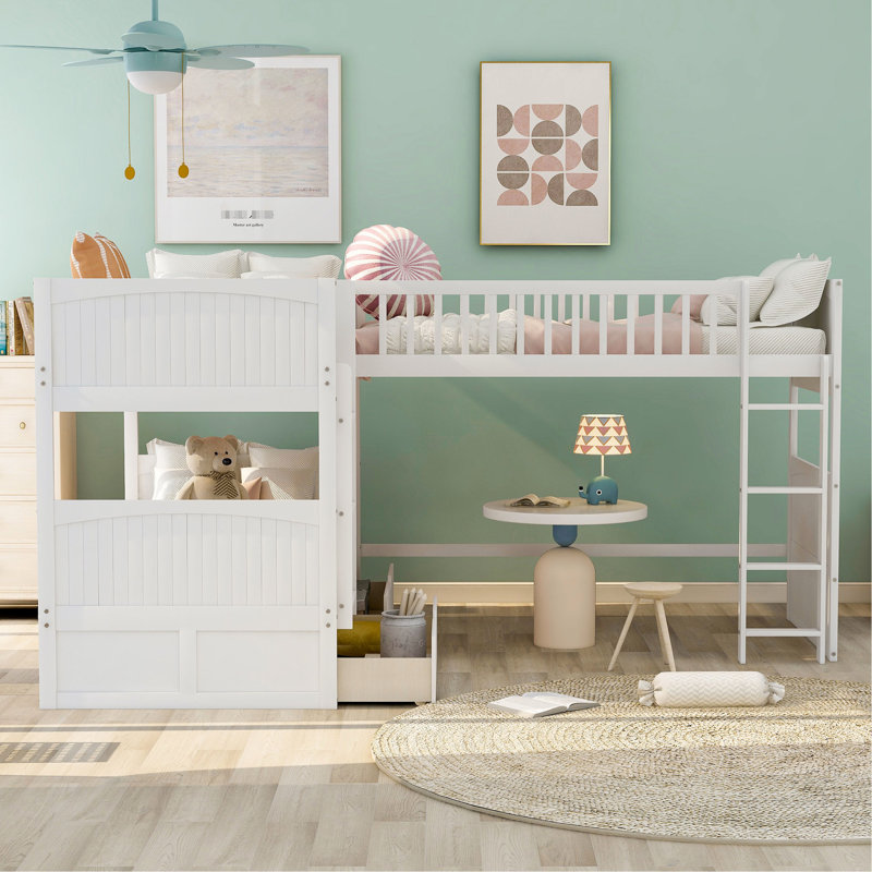 Lit mezzanine simple blanc avec deux tiroirs - offre beaucoup de rangement et un espace de vie spacieux et confortable, Blanc