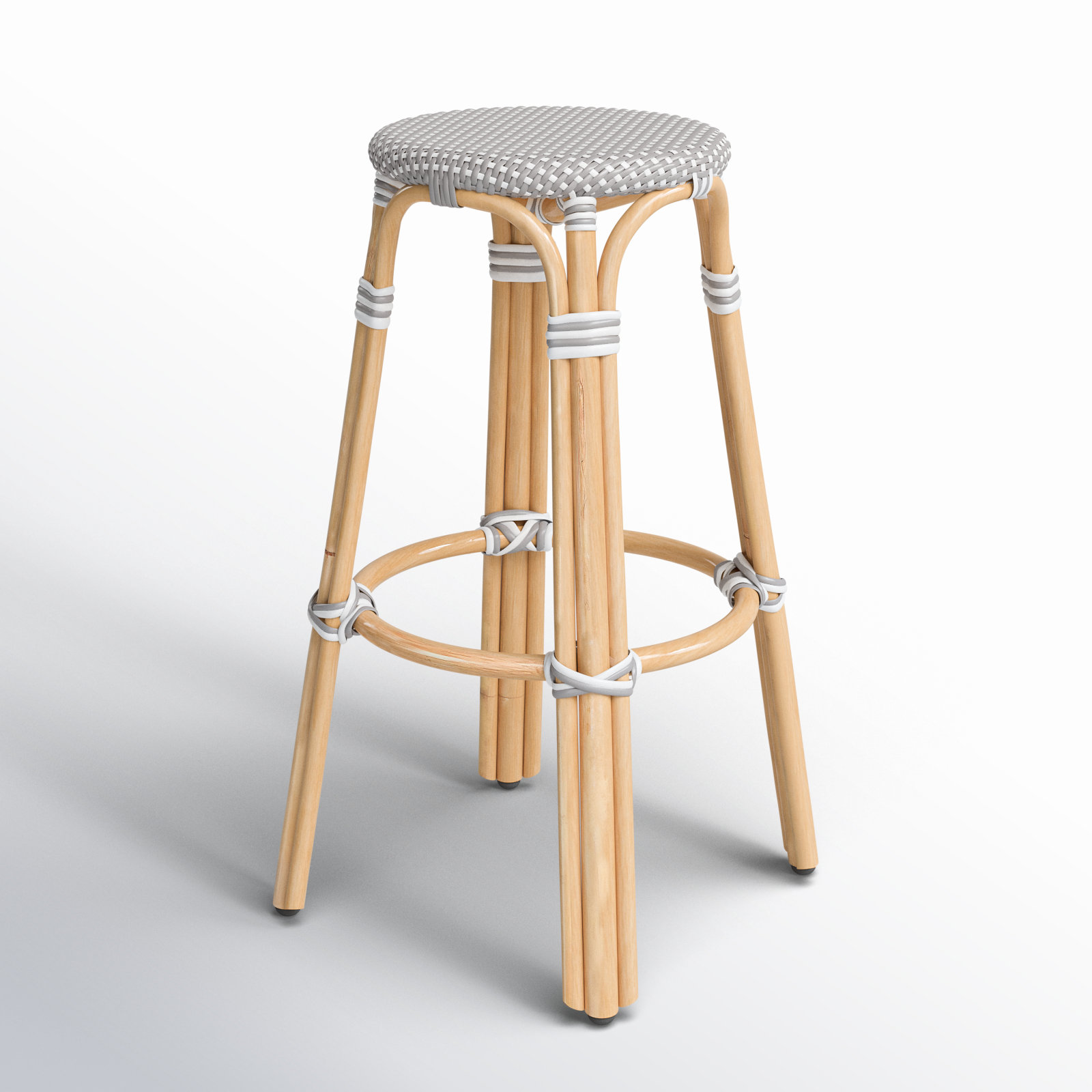 Alastair Bar & Counter Stool, Bar Stool (30" Seat Height), Gray/White Dot/Natural Rattan Frame