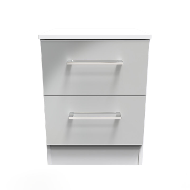 Worcester Fully Assembled Worcester 2 Drawer Bedside Cabinet In Black Gloss & White (Ready Assmbled), Grey/White