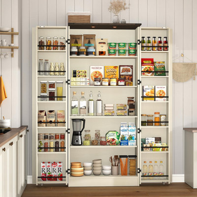 Garde-manger 67 po Farmhouse, armoire de rangement haute avec 2 portes de grange et tablettes réglables