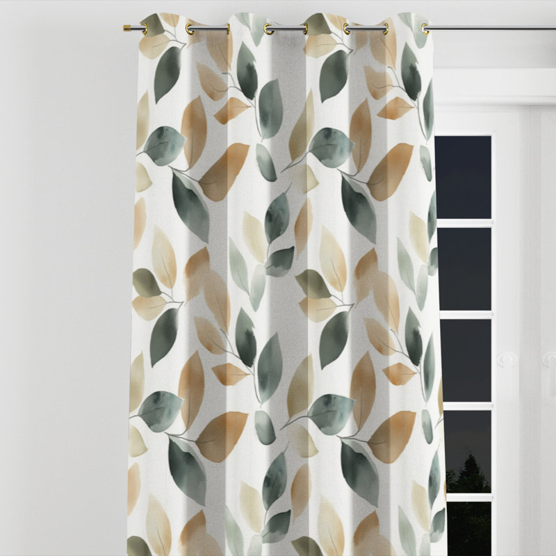 Rideaux à motif floral - Bonnet brun avec œillets - 1 panneau, L 52 po x L 63 po, Œillets dorés
