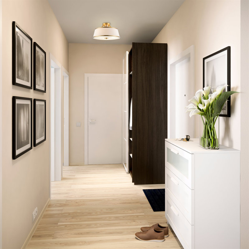 Plafonnier semi-encastré moderne 3 lumières Celiyah 17,5 + abat-jour en tissu blanc, finition laiton chaud, Laiton chaleureux