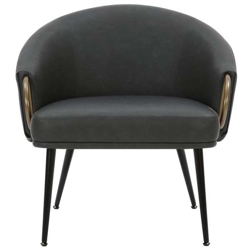Faux Leather Barrel Chair, Vintage Charcoal Polyurethane