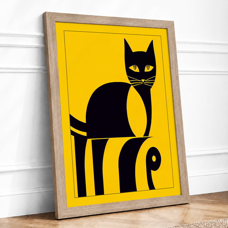 Cat On Striped Chair Modern - Print, A1 - 84.1 x 59.4 cm, Oak