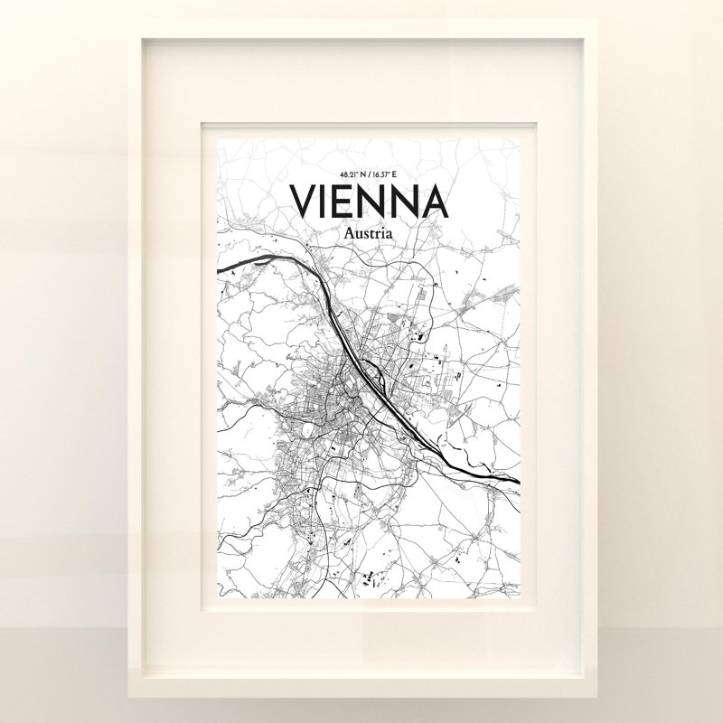 Vienna City Map In Ink - No Frame Print, 27.6cm H x 19.7cm W x 0.05cm D