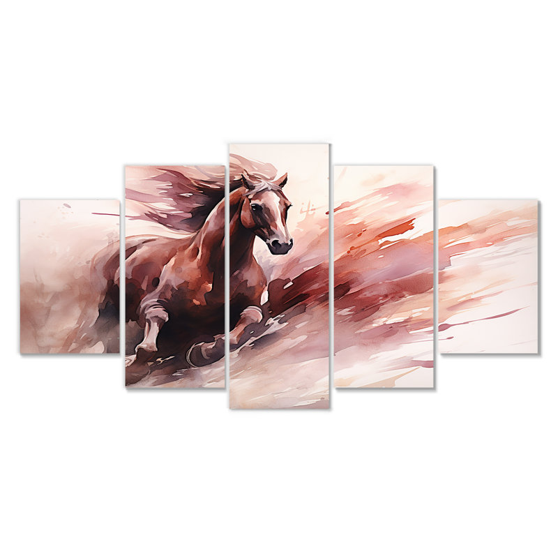 Marialys - cheval, art mural pour salon, 5 pièces, H 32 po x l 60 po