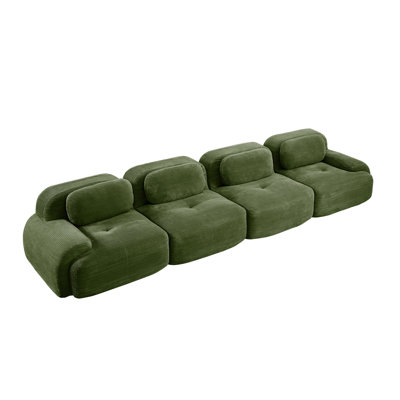  153" Modular Sectional Sofa, Oversized 4-Seater Living Room Sofa, Corduroy, No Assembly, Green