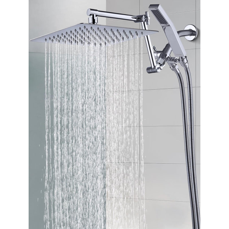 12 Inch Rainfall Shower Head, With Handheld Spray Combo,Adjustable Extension Arm, 3 Settings Diverter, 71 Inch Hose, Chrome
