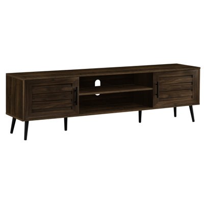 72 Inch Tv Stand, Brown Laminate, Black Legs, Entertainment Hub Transitional Laminate And Practical