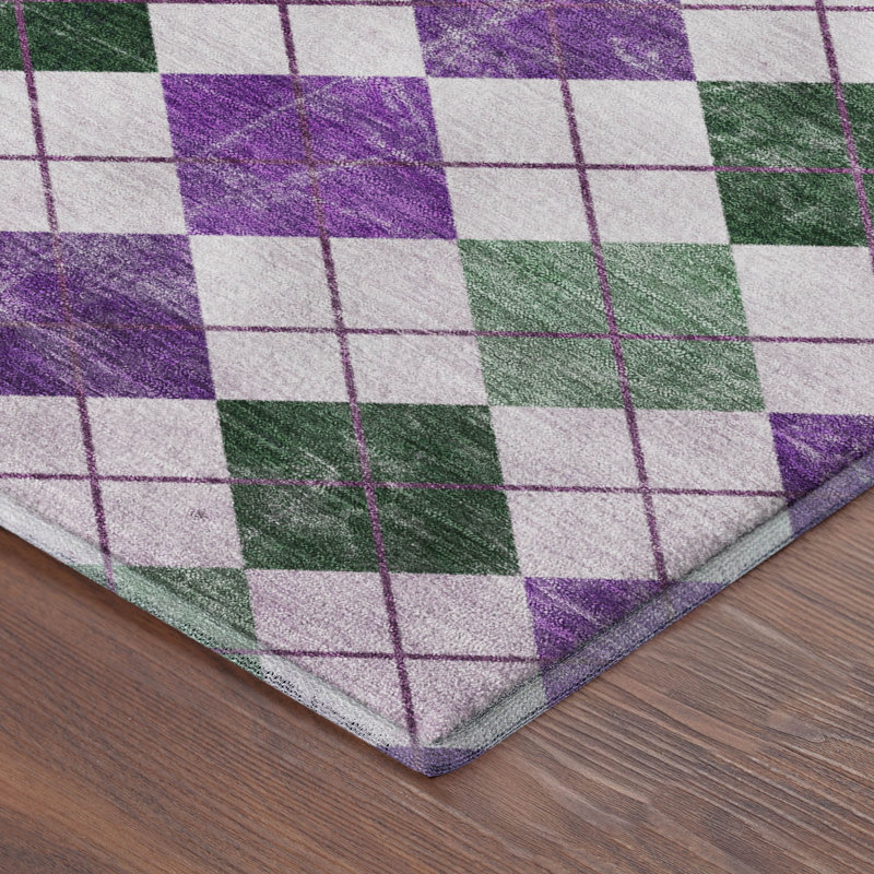 Premium Machine Washable Mayfield AMF2237 Geometric Rug, 2'3" x 7'6" Runner, Purple