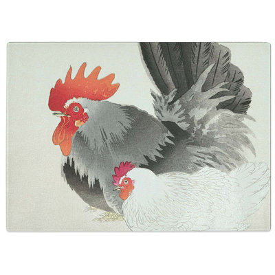 Tempered Glass Rooster and Hen by Ohara Koson Chopping Board