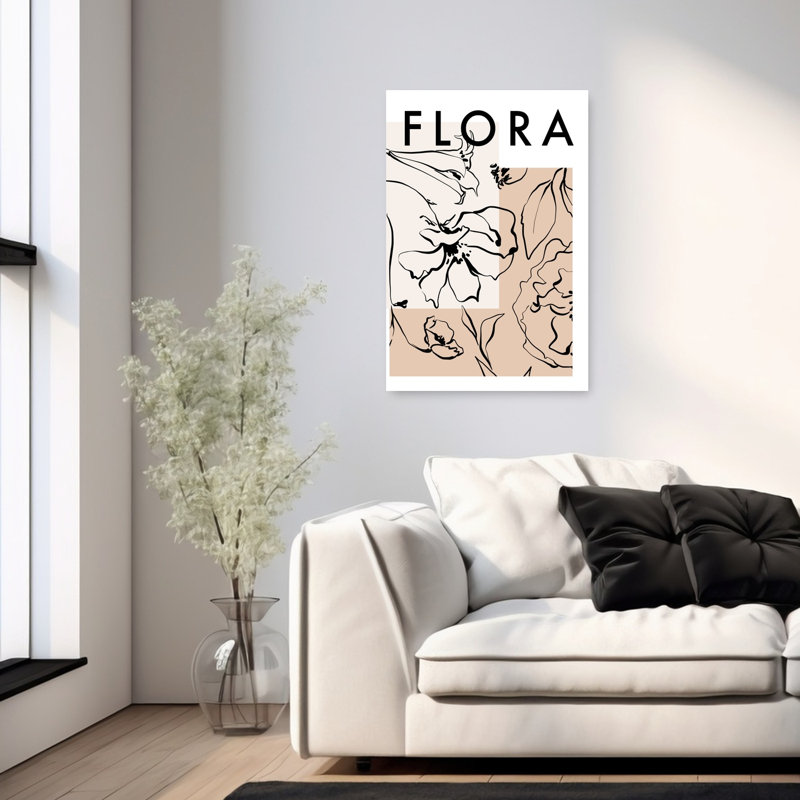 Floral Line Dreams Abstract Delicate Elegant Flower Nature Wall Art Print by Treechild - Wrapped Canvas Print