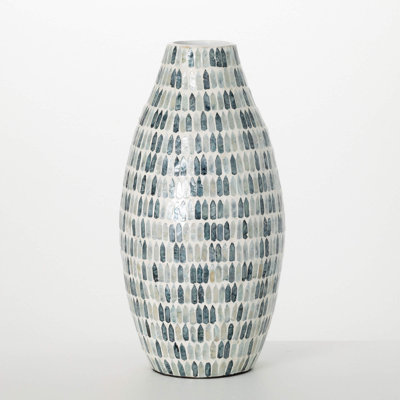 Tall Blue Bamboo Capiz Vase 18"H