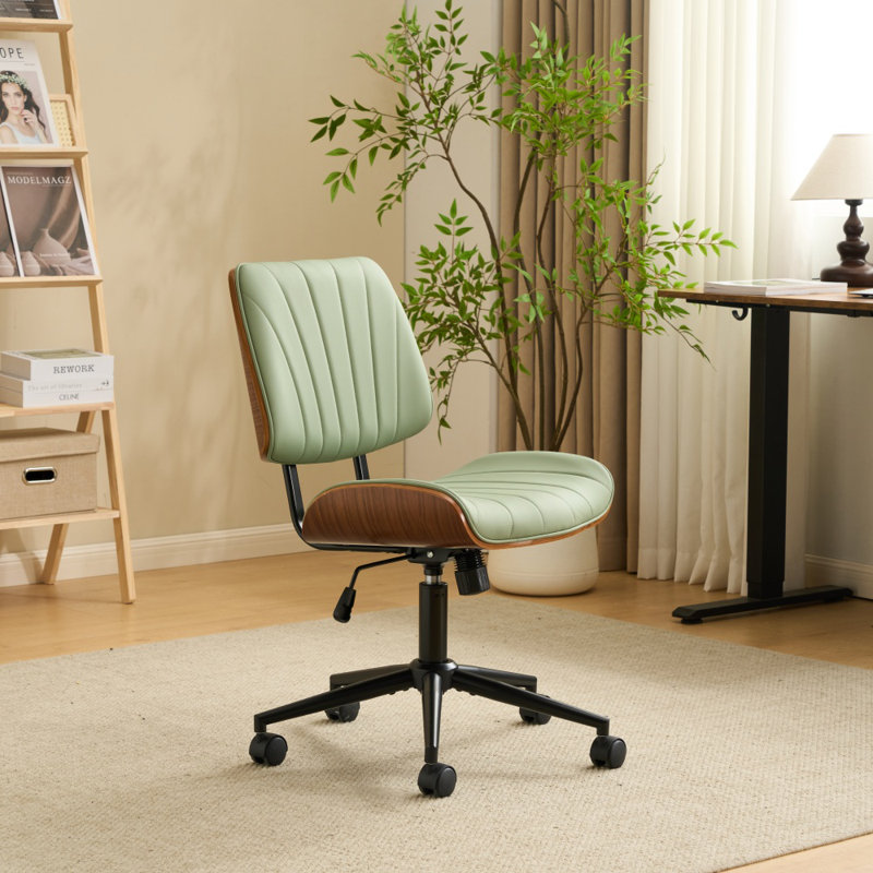 PU Trapezoid Curved Back Swivel Office Chair, Green