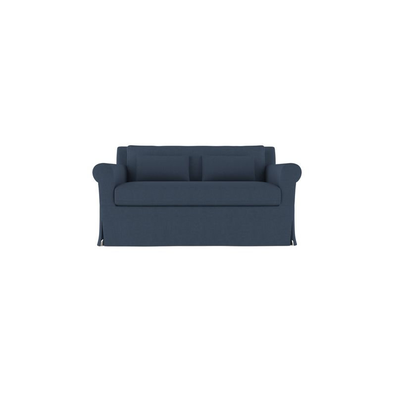 Ludlow Rolled-Arm Skirted Loveseat, Box Weave Linen Pumice, 34" H x 60" W x 38" D, Weathered