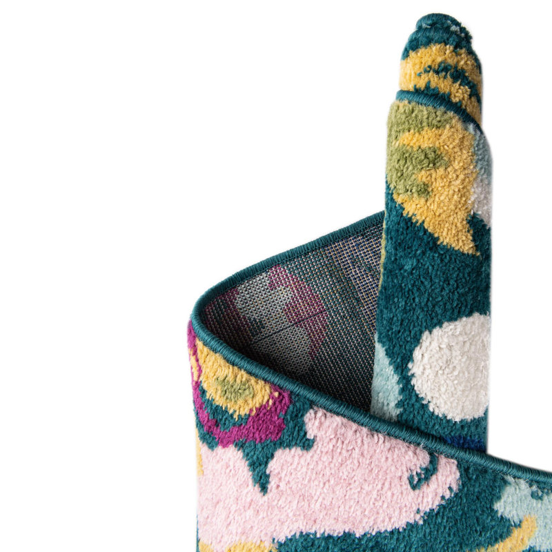 Holle Floral Area Rug, Square 7'10", Teal/Yellow/Pink