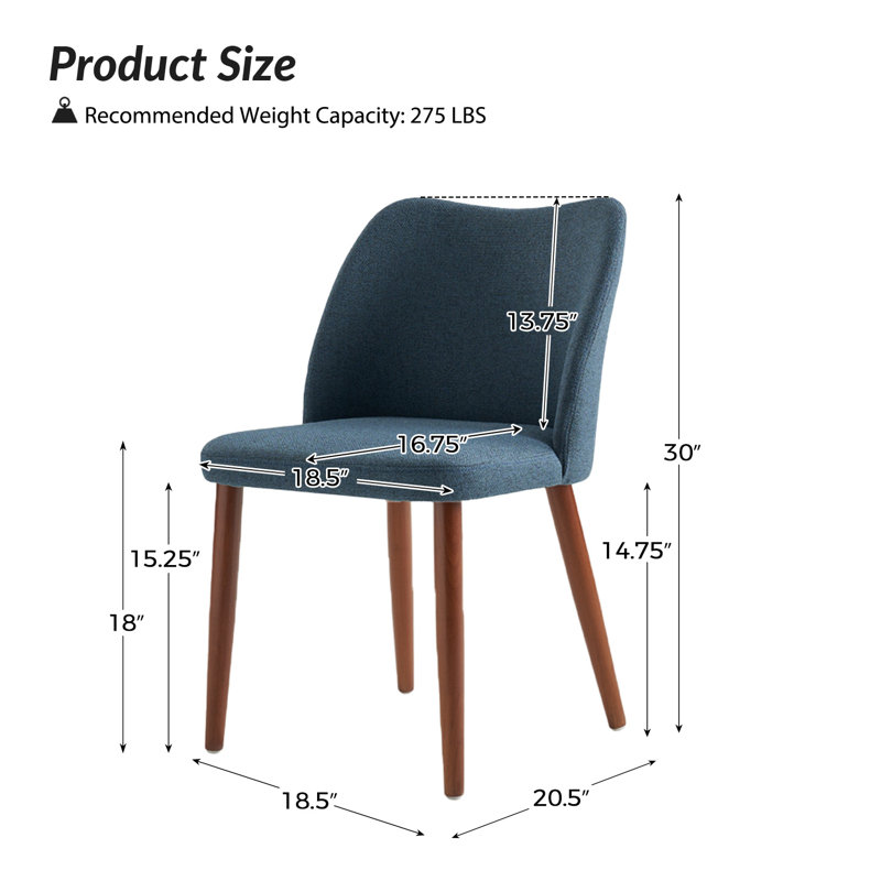 Kanalu Modern Upholstered Dining Chair with Solid Wood Legs, Navy