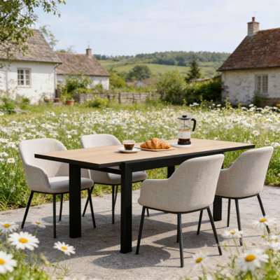 Table de salle à manger d'extérieur de style moderne, table d'extérieur extensible, table de salle à manger élégante à lattes (table seulement)