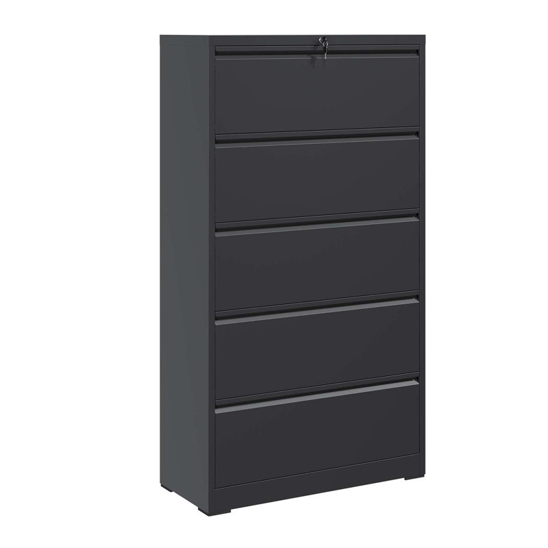 5 Drawer Metal Lateral File Cabinet , Black Filing Cabinet with Lock, Lockable File Cabinet for Home Office, Locking Metal File Cabinet for Legal/Letter/A4/F4 Size