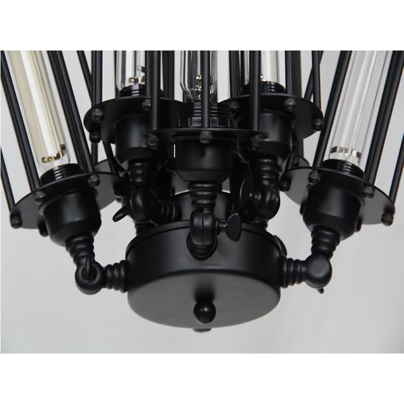 Lustre 8 lumières géométriques 22,4 po Steampunk, suspension réglable en fer noir avec base E26