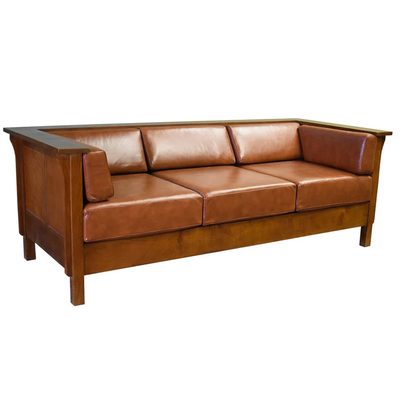 Dusan 84" Genuine Leather Tuxedo Arm Sofa, Reddish Brown Genuine Leather