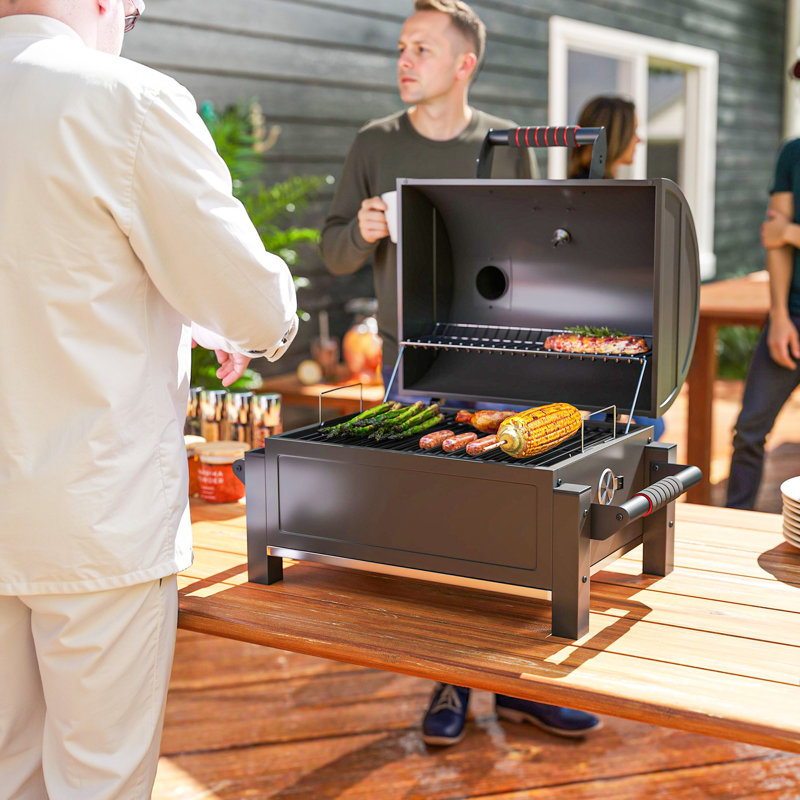 Fumoir de table avec couvercle, petit barbecue, noir