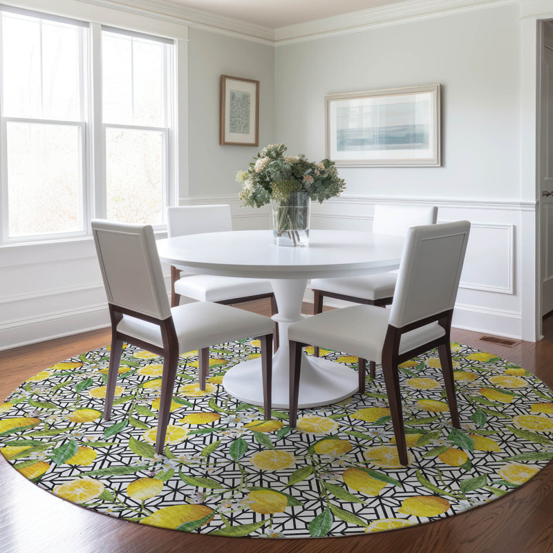 Premium Machine Washable Bradenburg AMF160 Yellow Rug, Round 8'