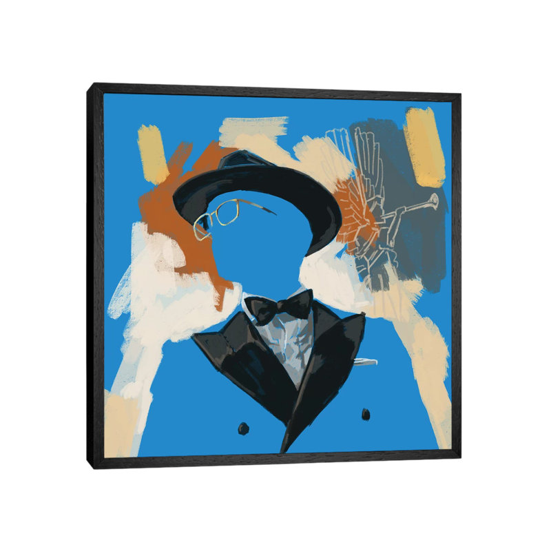Operatic Blue - Painting on Canvas, Black Floater Framed, 45.72cm H x 45.72cm W x 3.81cm D