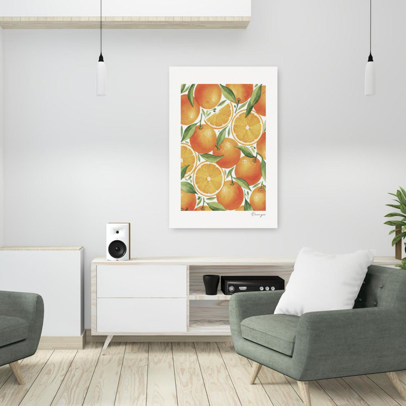 Oranges fraîches, motif abstrait et vibrant, fruits et été, H 36 po x l 24 po