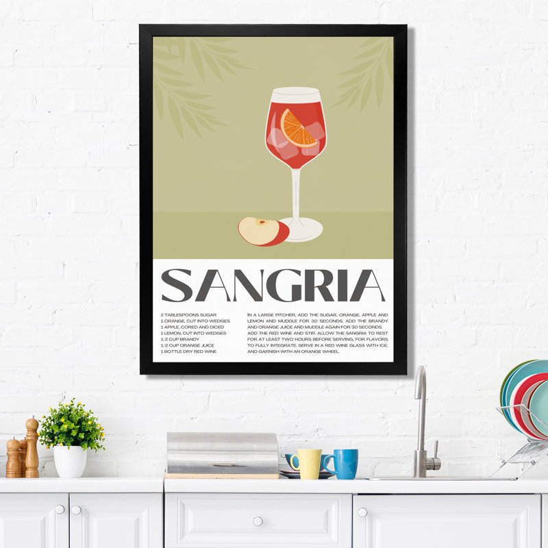 Reproduction d'art murale rouge sangria 5 A 7 - cocktails, Cadre photo noir simple, H 20 po x l 12 po