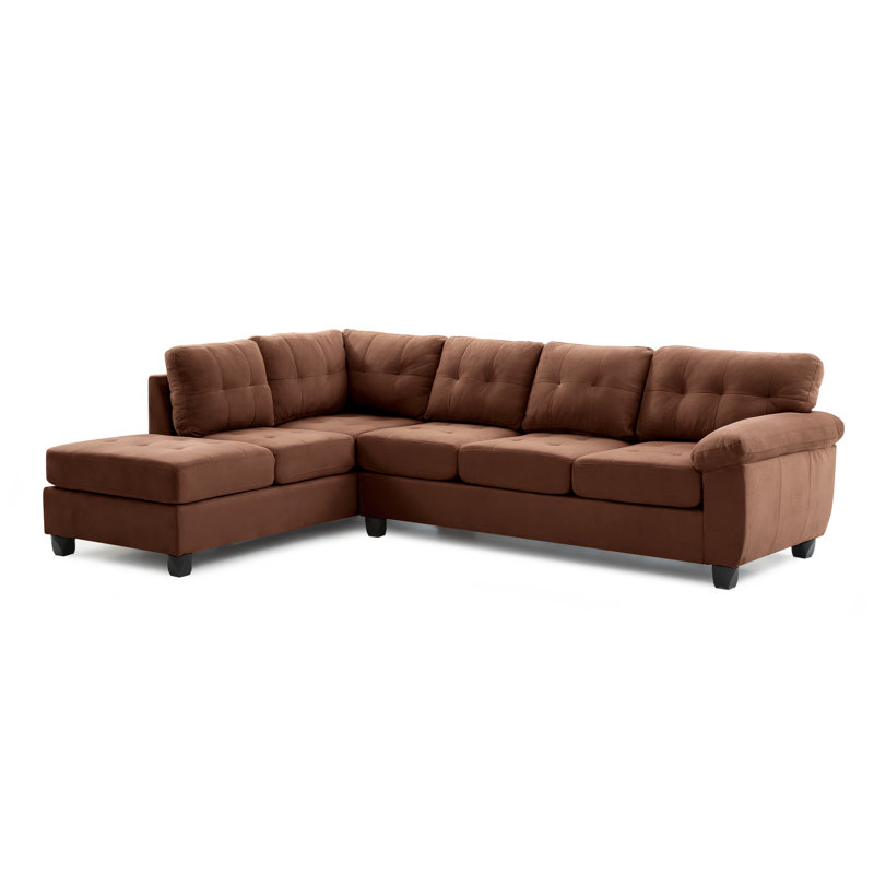 Moran Upholstered L-Shaped Sectional Reversible, Suede Chocolate