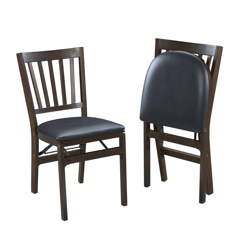 Espresso Wood Folding Chair with Black Upholstered Seat, Set of 2