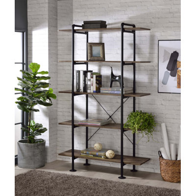 Nefo Industrial 5-Tier Bookcase with Metal Base, Rustic Oak Finish for Modern and Stylish Storage Solutions