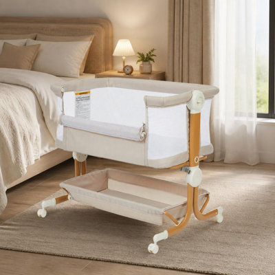 Lit de bébé convertible 3-en-1, 6 réglages de hauteur, côté plein filet, roues verrouillables, grand rangement, lit de bébé berçant portatif