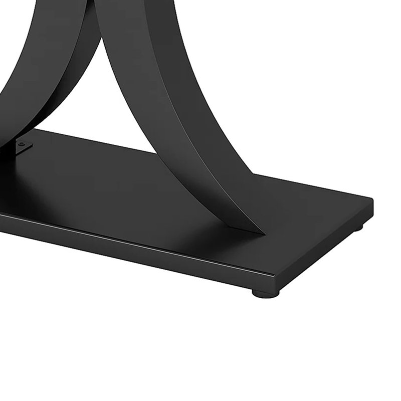 Console Table, Rustic Brown MDF, 39 Inch Geometric Black Metal Base